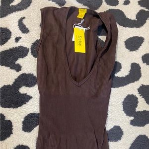Deep V neck brown sexy bodysuit jumpsuit